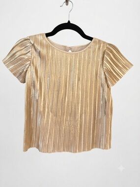 Cat & Jack Gold Metallic Pleated Short Sleeve Top